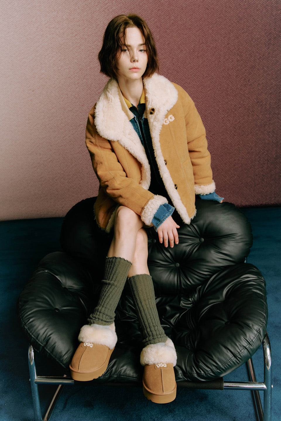 OZLANA UGG OZ3005 CLASSIC COQUETTE LOGO PLATFORM SLIPPER (DETACHABLE FEATURE)