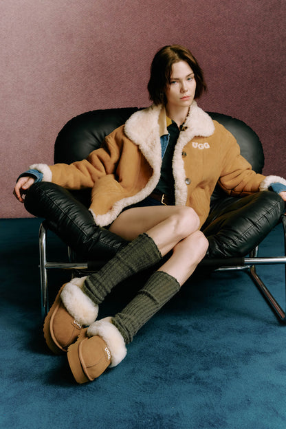 OZLANA UGG OZ3005 CLASSIC COQUETTE LOGO PLATFORM SLIPPER (DETACHABLE FEATURE)