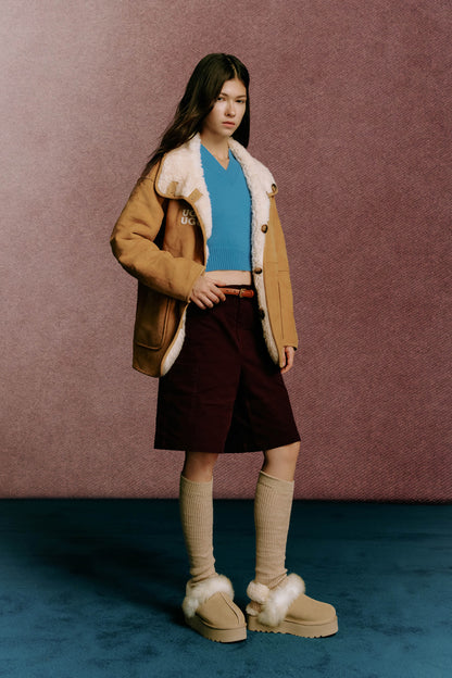 OZLANA UGG OZ3003 CLASSIC COQUETTE PREMIUM PLATFORM SLIPPER (DETACHABLE FEATURE)