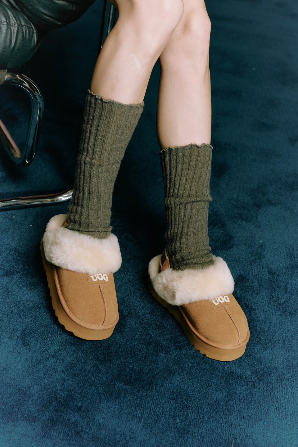 OZLANA UGG OZ3005 CLASSIC COQUETTE LOGO PLATFORM SLIPPER (DETACHABLE FEATURE)