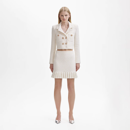 Self-Portrait Cream Sequin Textured Knit Jacket