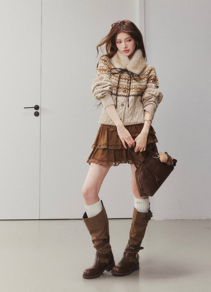 OTEBANBASS Ote260903 Fur Collar Tie-Detail Knit Sweater