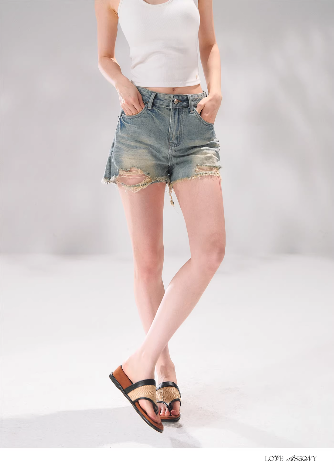 AsGony ASG26069 Washed denim shorts