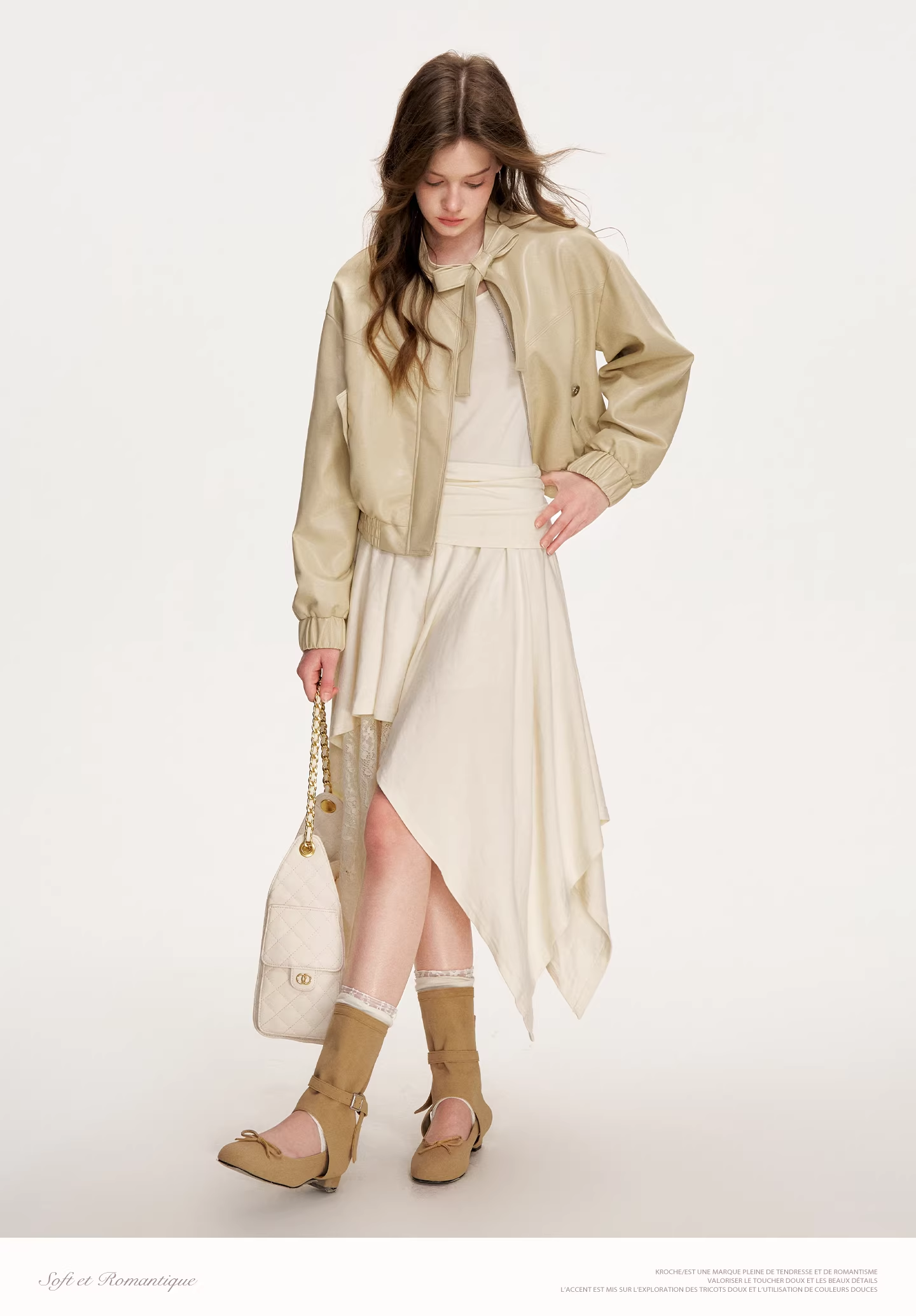 Kroche KZQ9019 Collar butterfly tie leather jacket