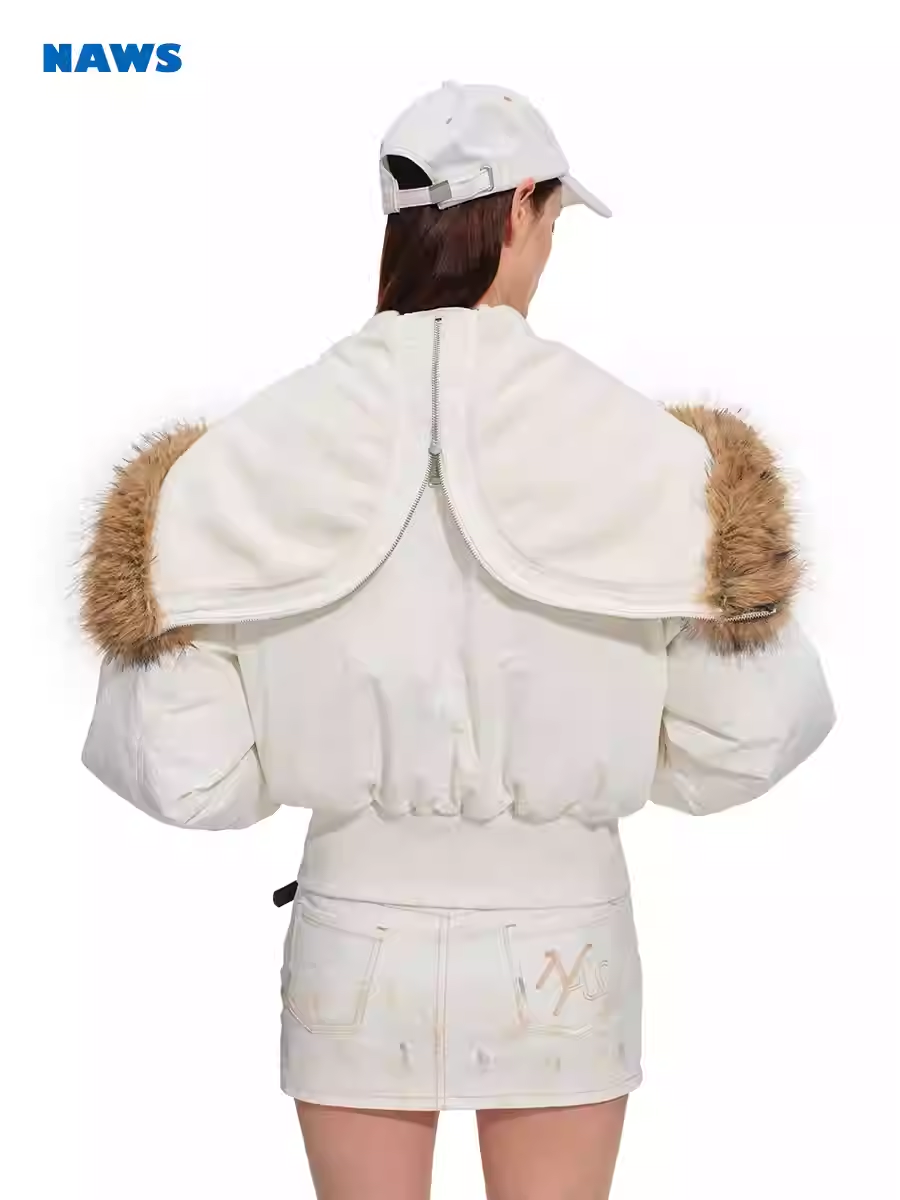 NAWS Polar Collection Short Puffer Jacket with Fox Fur Collar