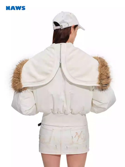 NAWS Polar Collection Short Puffer Jacket with Fox Fur Collar