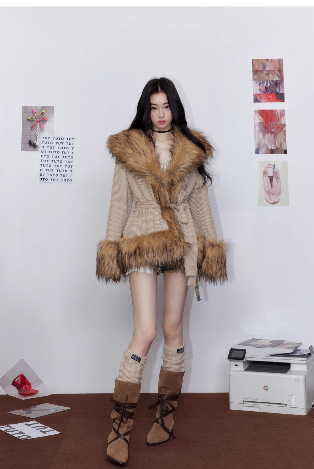 Tut tuto Lazy style knitted fur jacket