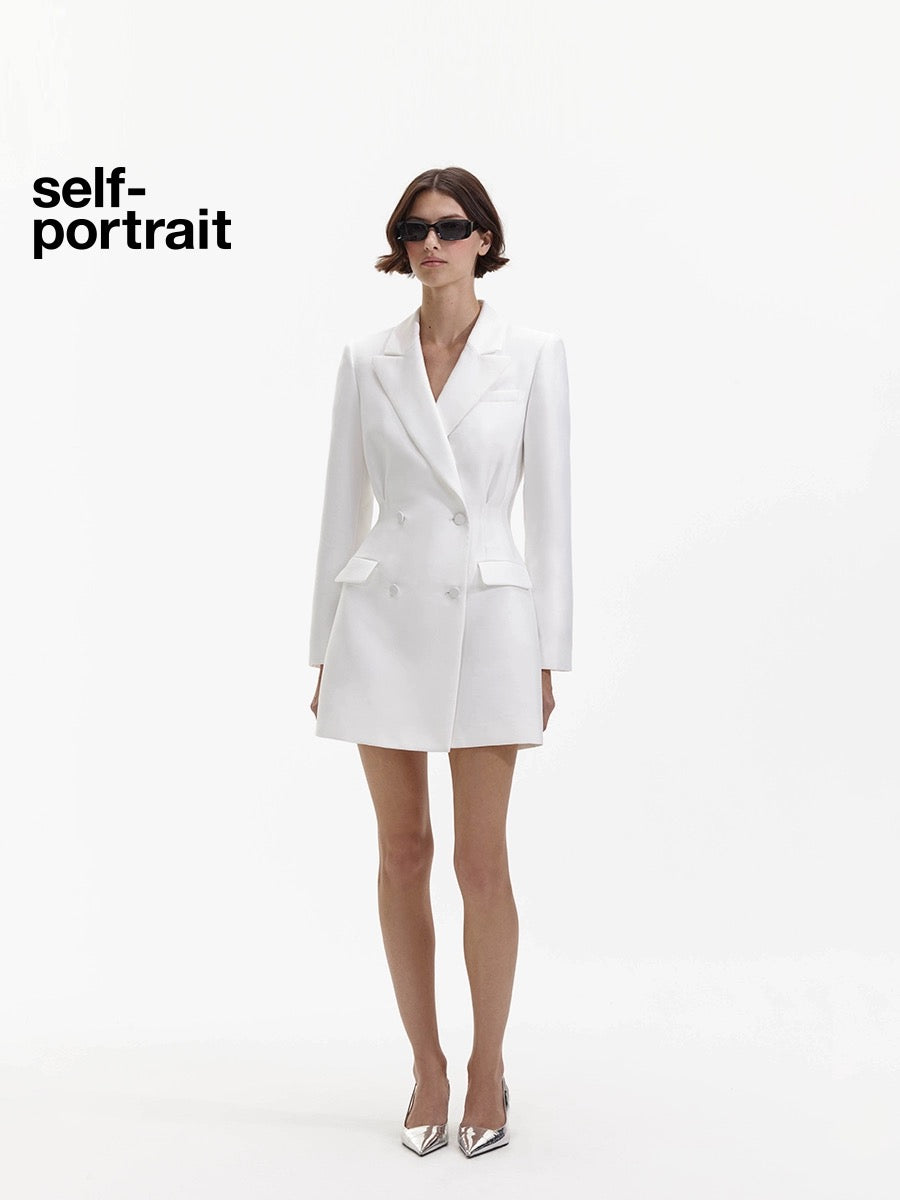 Self-Portrait WHITE TAFFETA TAILORED MINI DRESS