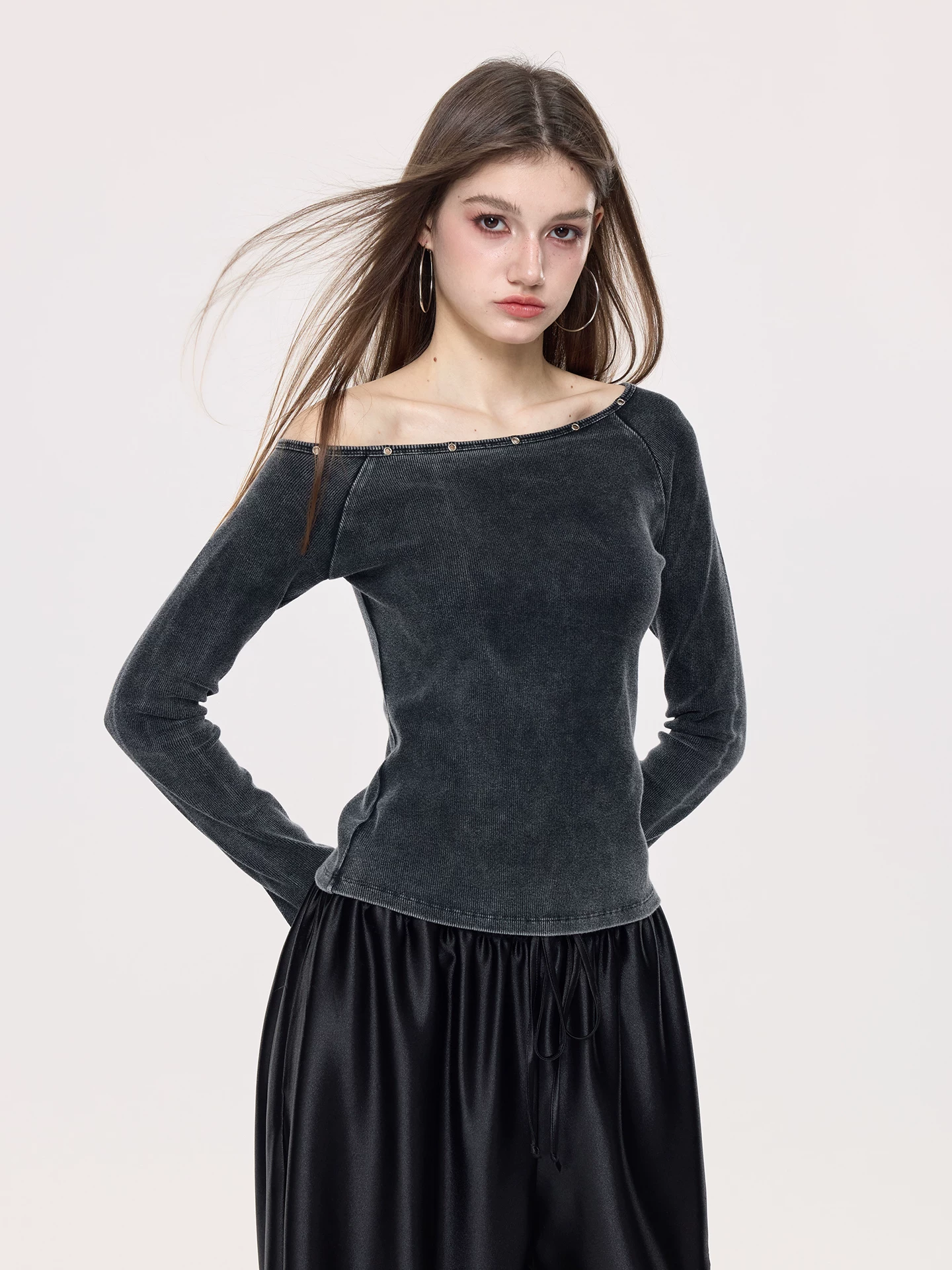 Nova Street Vintage Wash One Shoulder Top (2color)