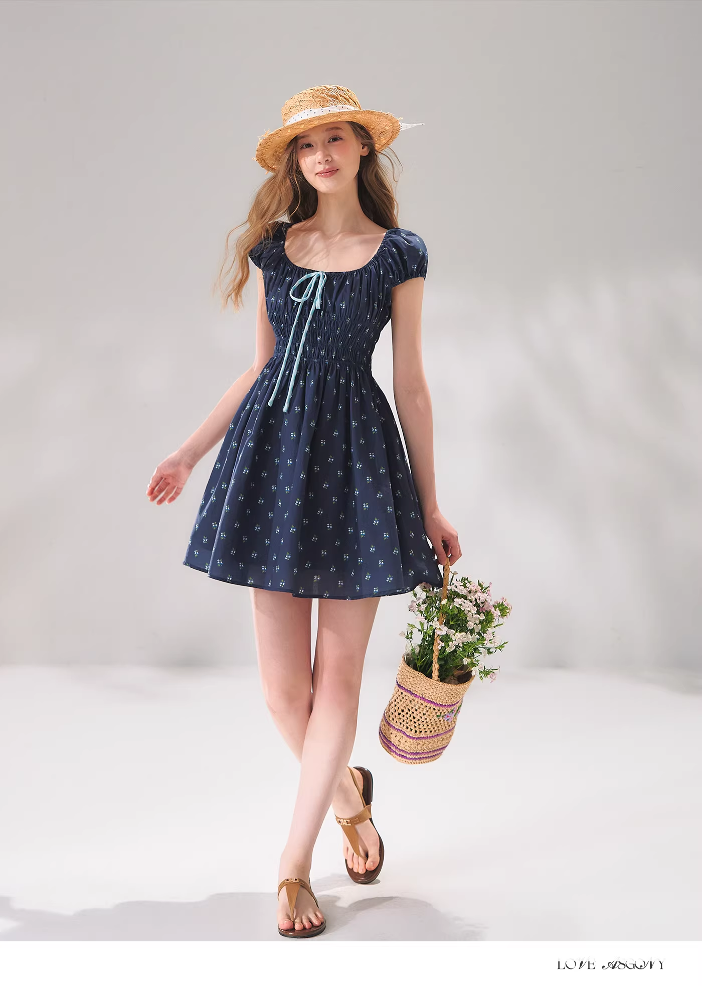 AsGony ASG26078&amp;ASG26079 Floral waist tie madi dress &amp; maxi dress
