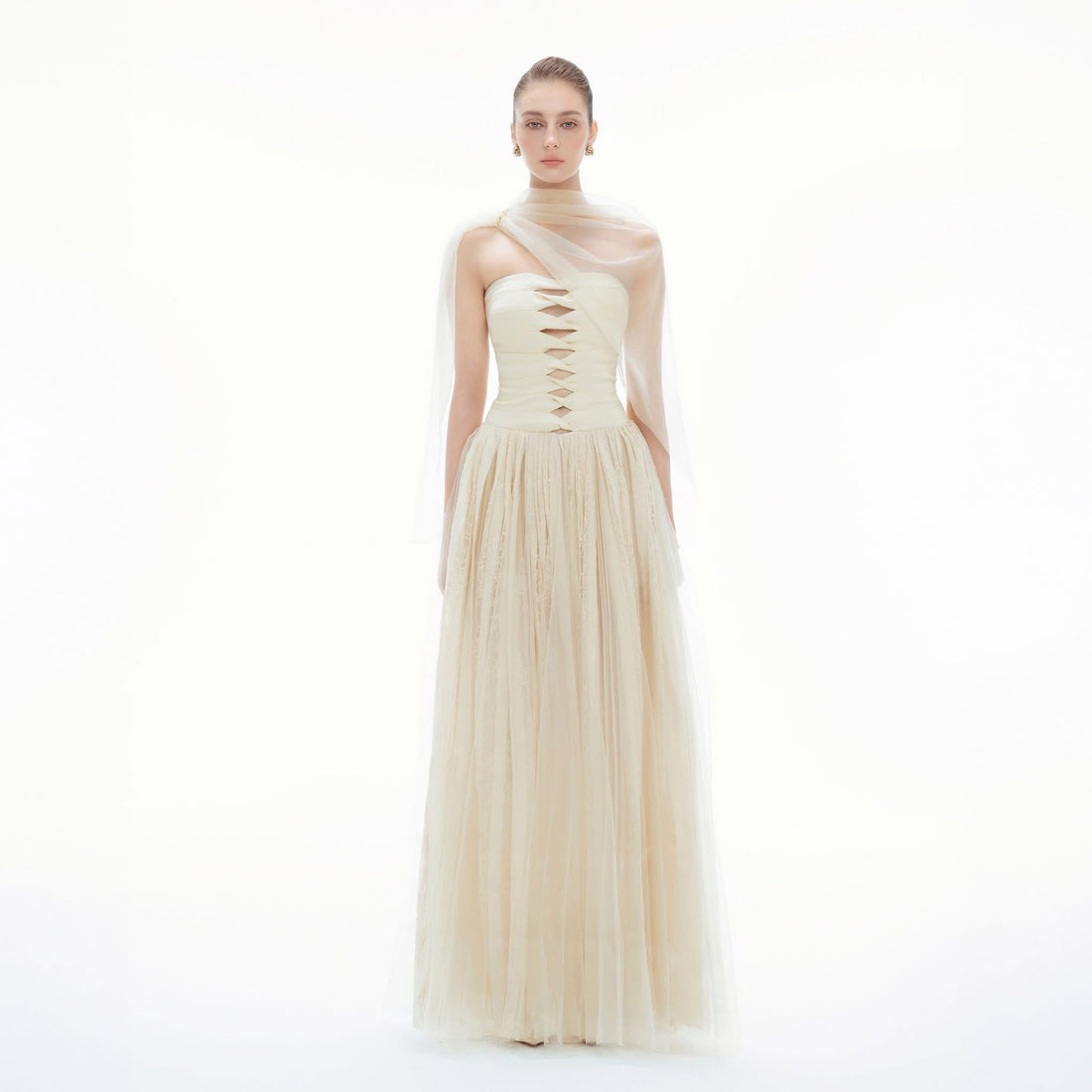 BYDENIO Elizabeth strapless lace mesh dress