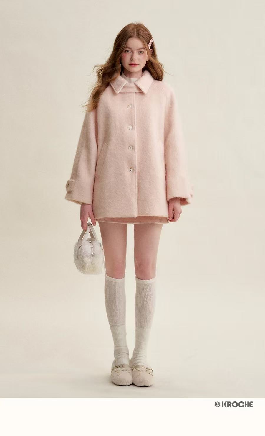 Kroche Peach pink loose warm jacket