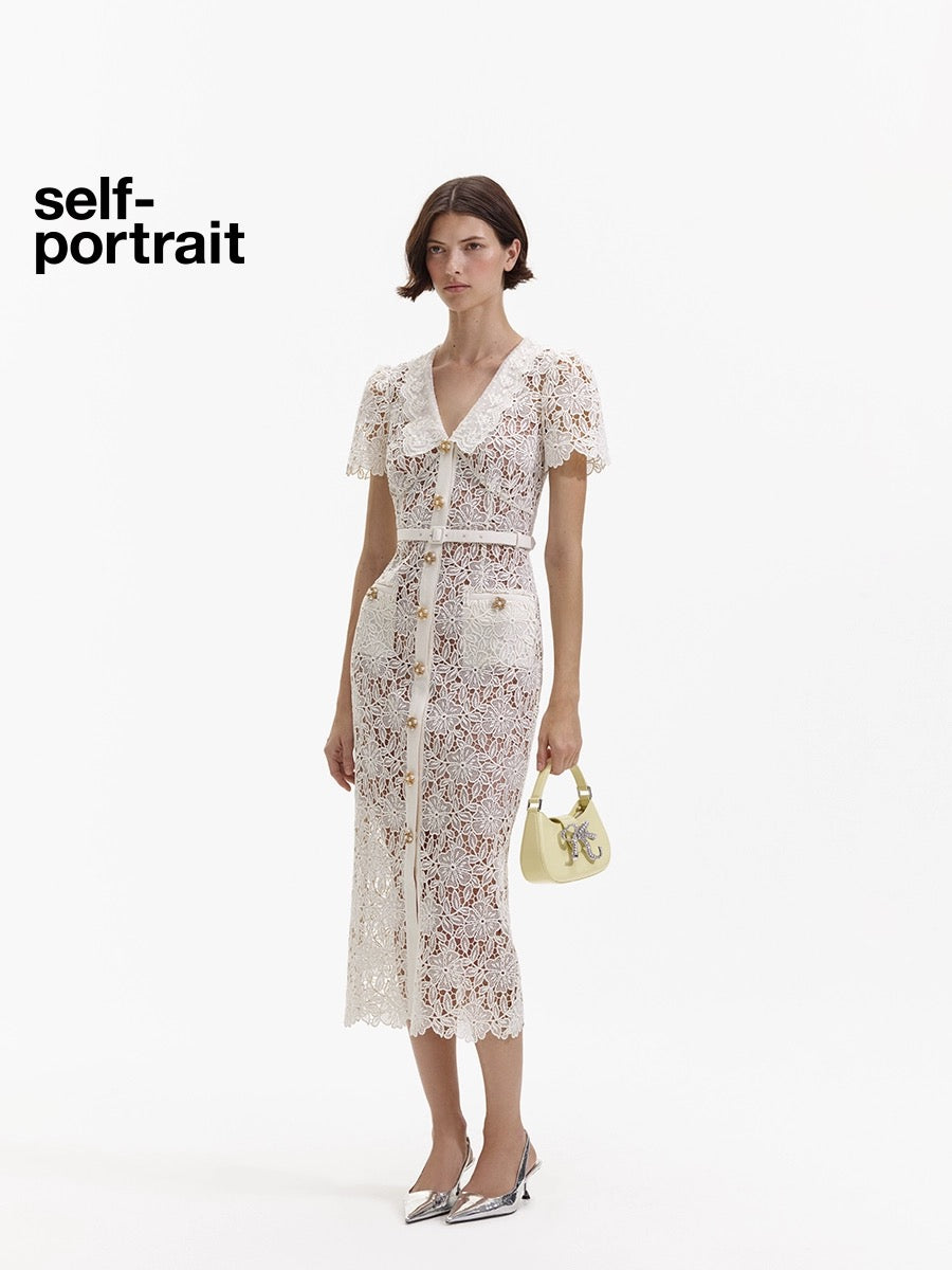 Self-Portrait CREAM LACE MIDI DRESS