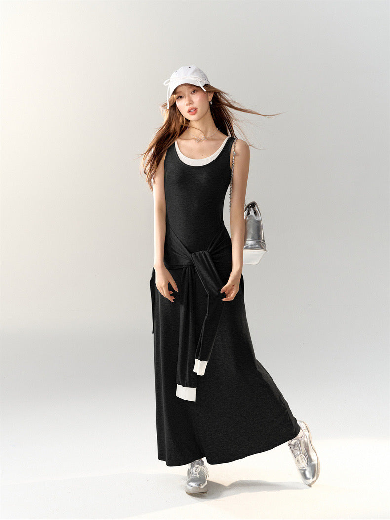 AsGony CONTRAST JUMPER MIDI DRESS(2color)