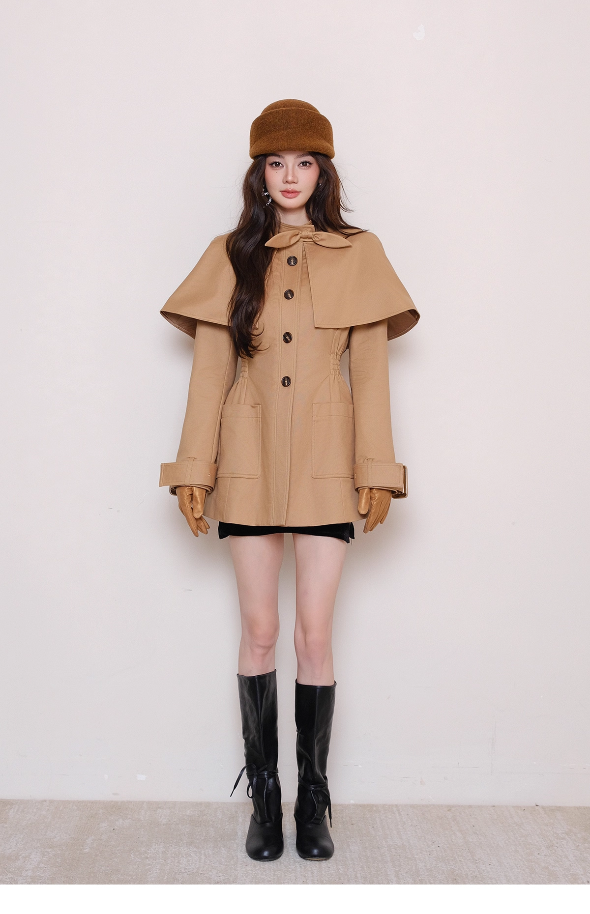 Maison Wester Khaki Trench Cape Coat