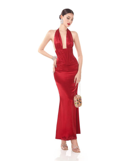 Mael Femme Sexy Halter Midi Dress