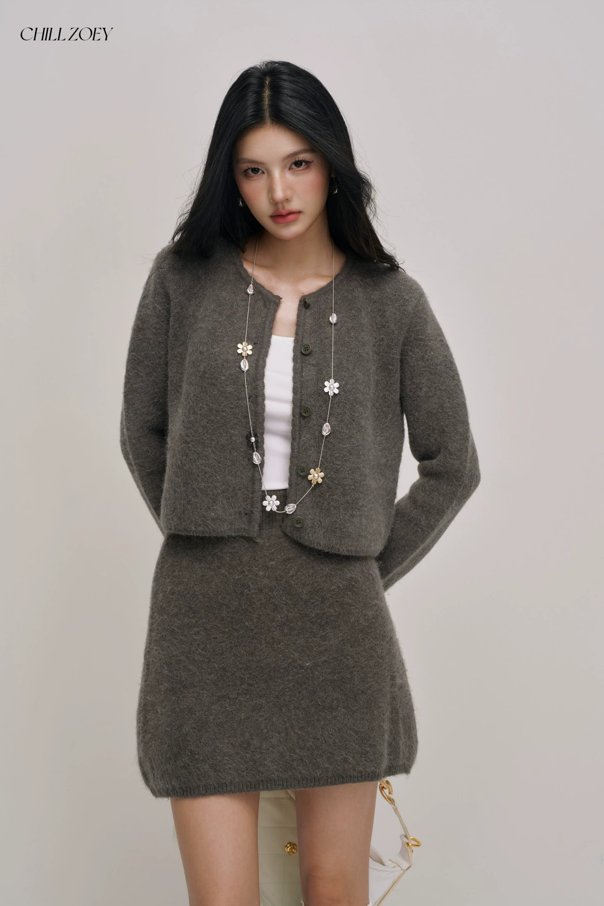 Chill Zoey Dark Grey Soft Knit Two-Piece Set(SEPERATE)
