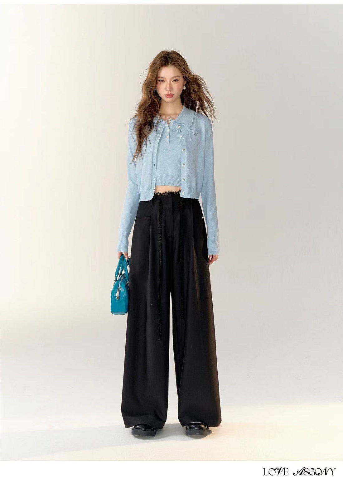 AsGony ASG24747 Lace patchwork casual pants (2color)