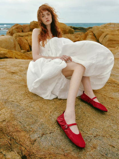 BREADTREE Hand-Gathered Mary Jane Ballet Flats(4color)