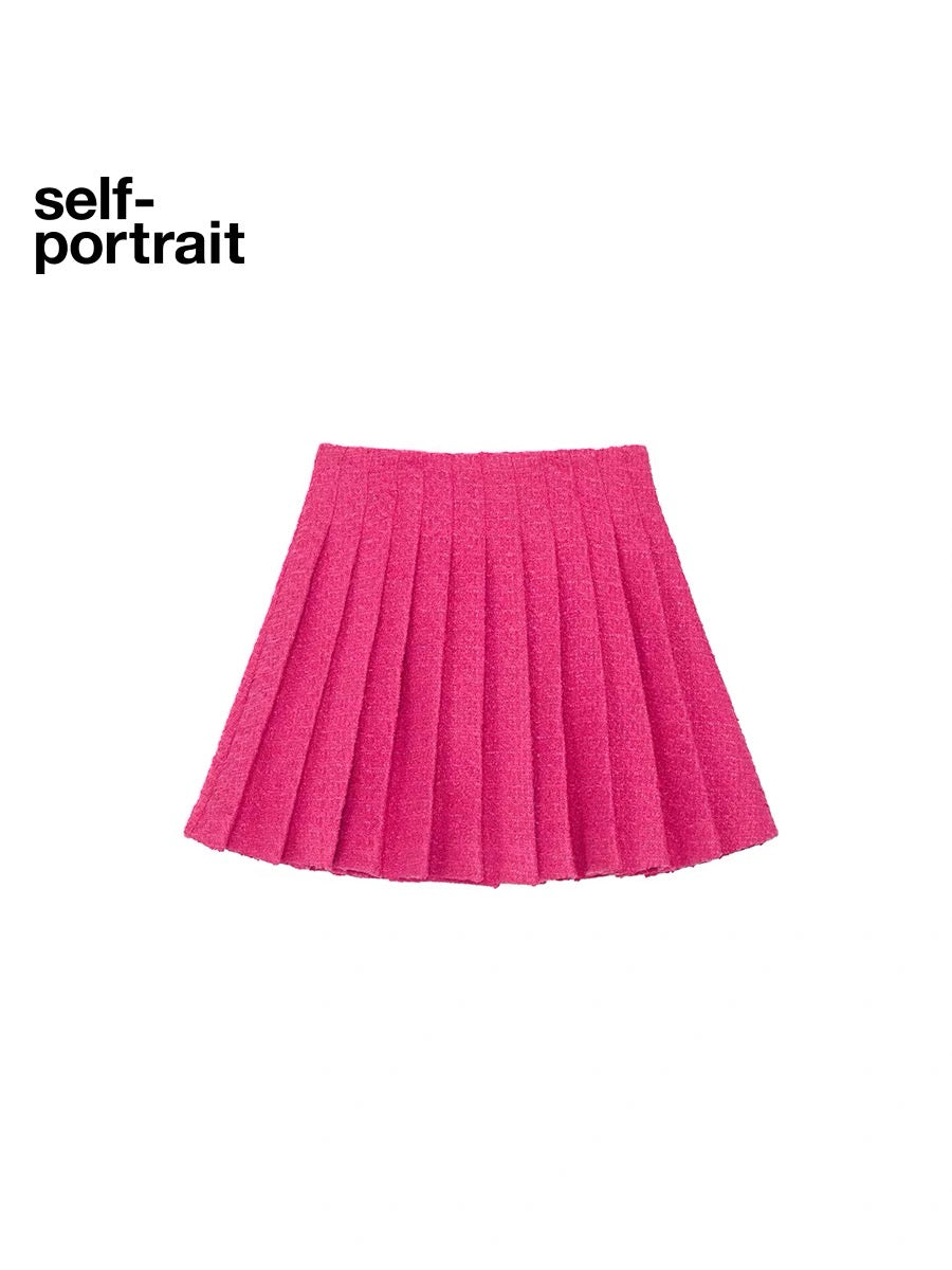 Self-Portrait PINK PLEATED MINI SKIRT