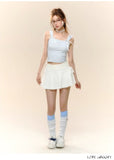 AsGony CREAM LACE PLEATED MINI SKIRT