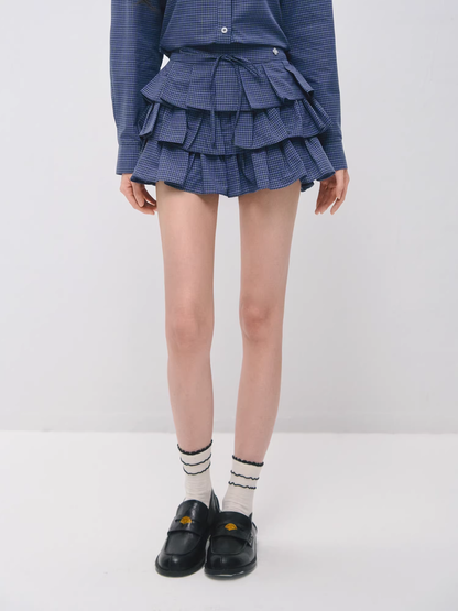 SOMESOWE S2609037/S2609030 Fake two polo collar top + mini cake skirt