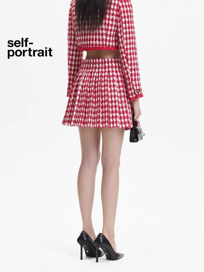 Self-Portrait Grid Pleated Mini Skirt