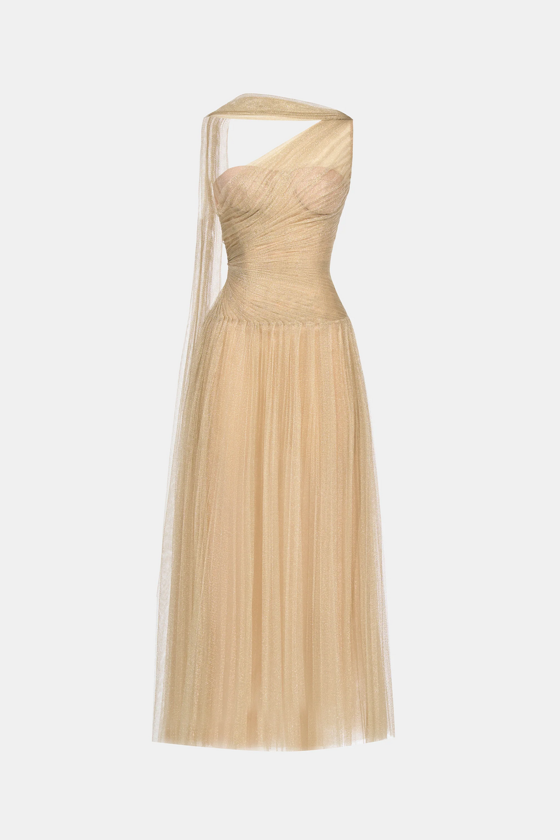 Montsand Draped Midi Dress-Gold