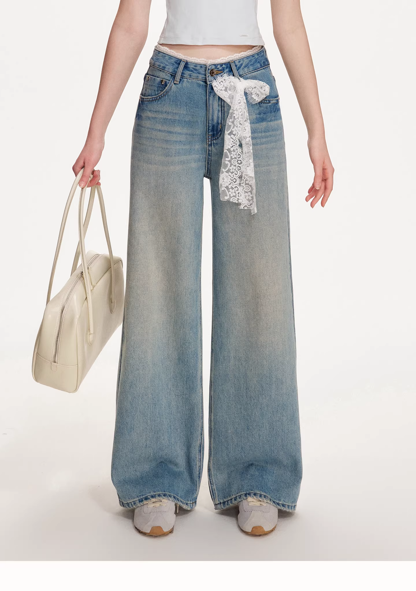 Kroche KN2025 Lace patchwork lace up jeans