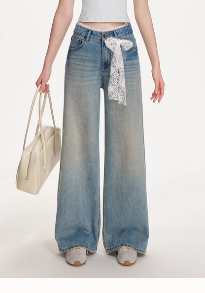 Kroche KN2025 Lace patchwork lace up jeans