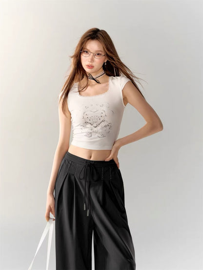 AsGony Sale LACE HEART SHORT TOP