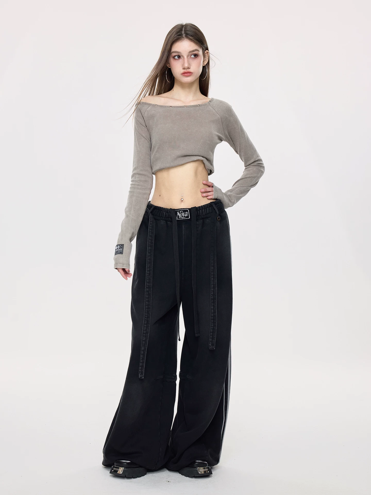 Nova Street Black Patch Pocket Wide Leg Pants