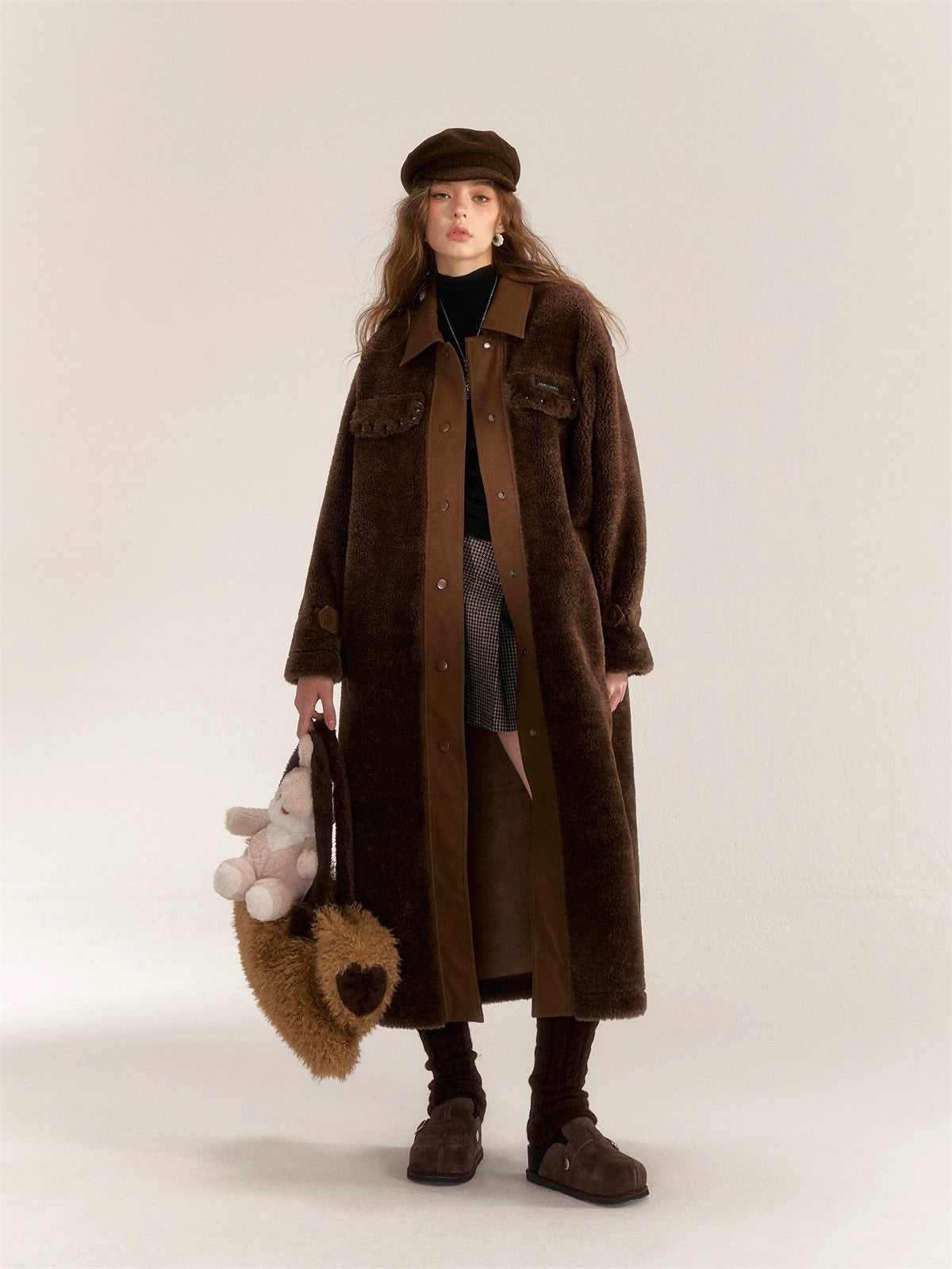 AsGony ASG31026 Maxi Fleece Coat -brown