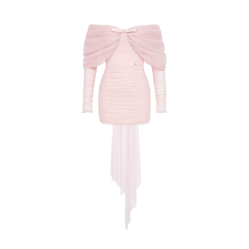 SHEERLUCK SLLYQ25403 Beaded bow ribbon strapless dress