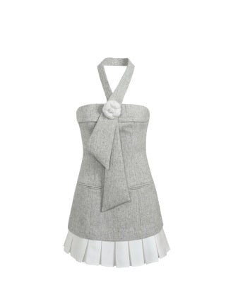 Jean Soo Neck-hanging pleated tweed sheath dress