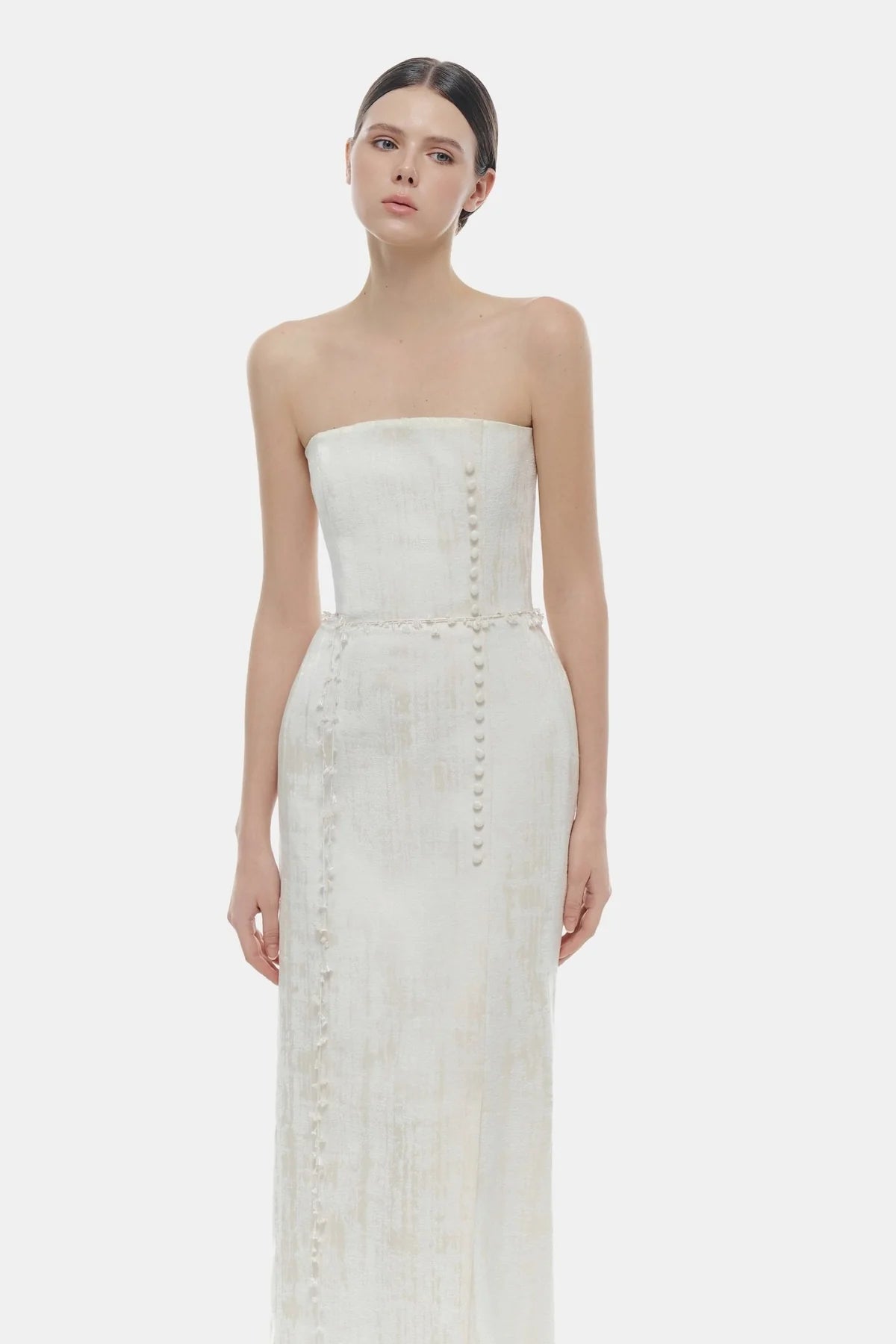 Montsand Ivory Brocade Strapless Dress