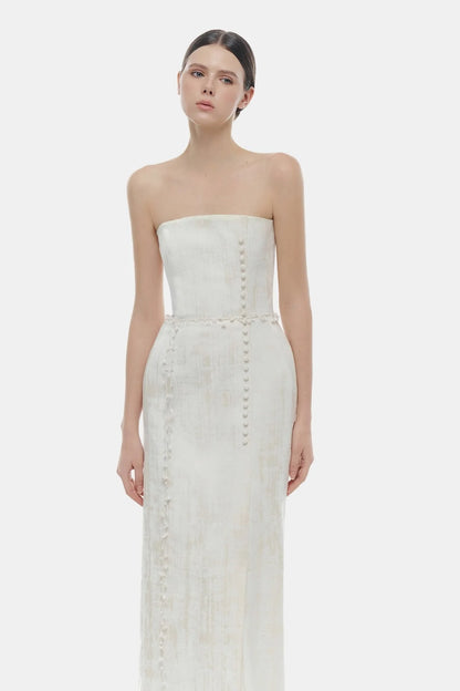 Montsand Ivory Brocade Strapless Dress