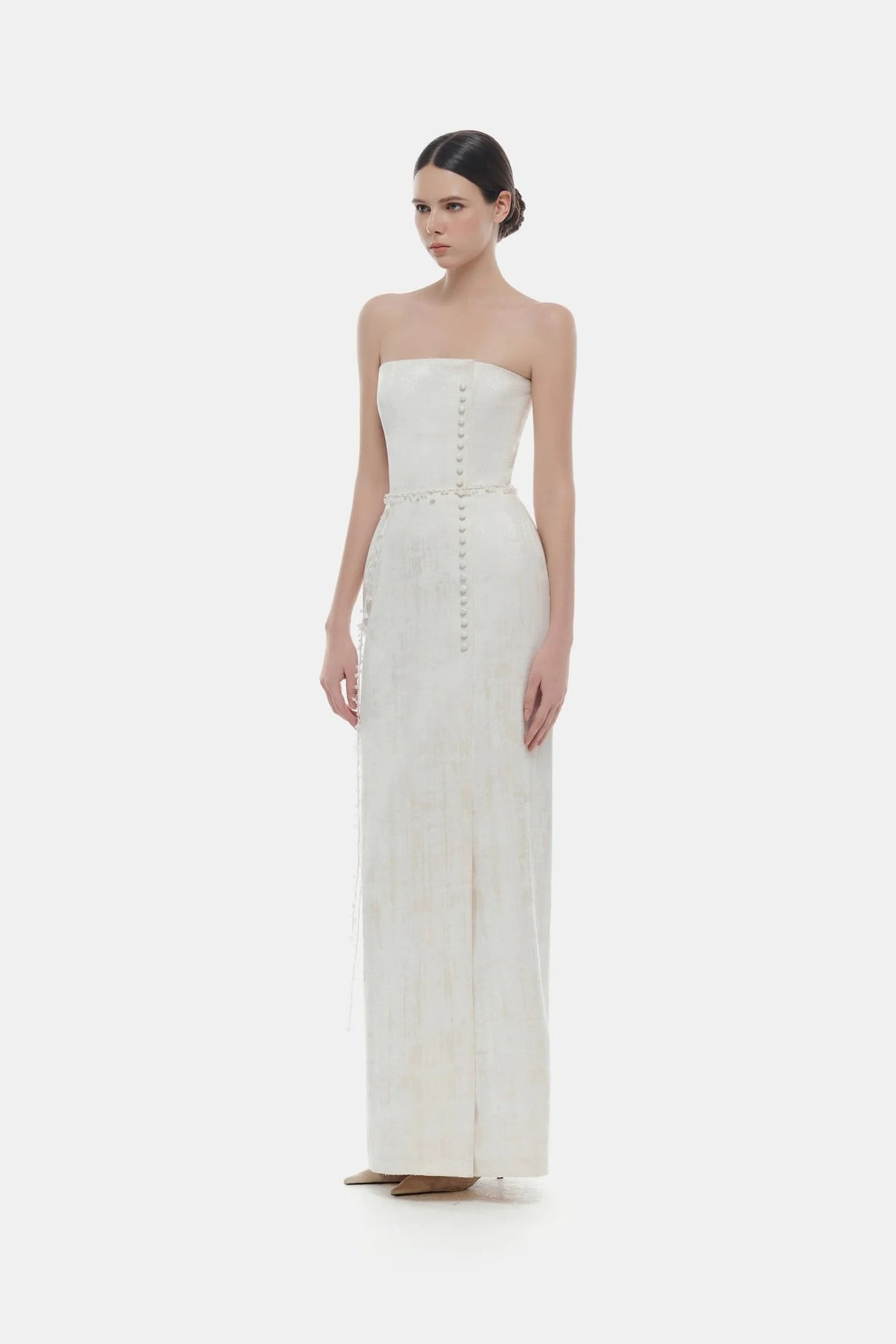 Montsand Ivory Brocade Strapless Dress