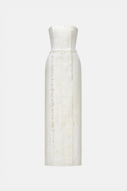 Montsand Ivory Brocade Strapless Dress