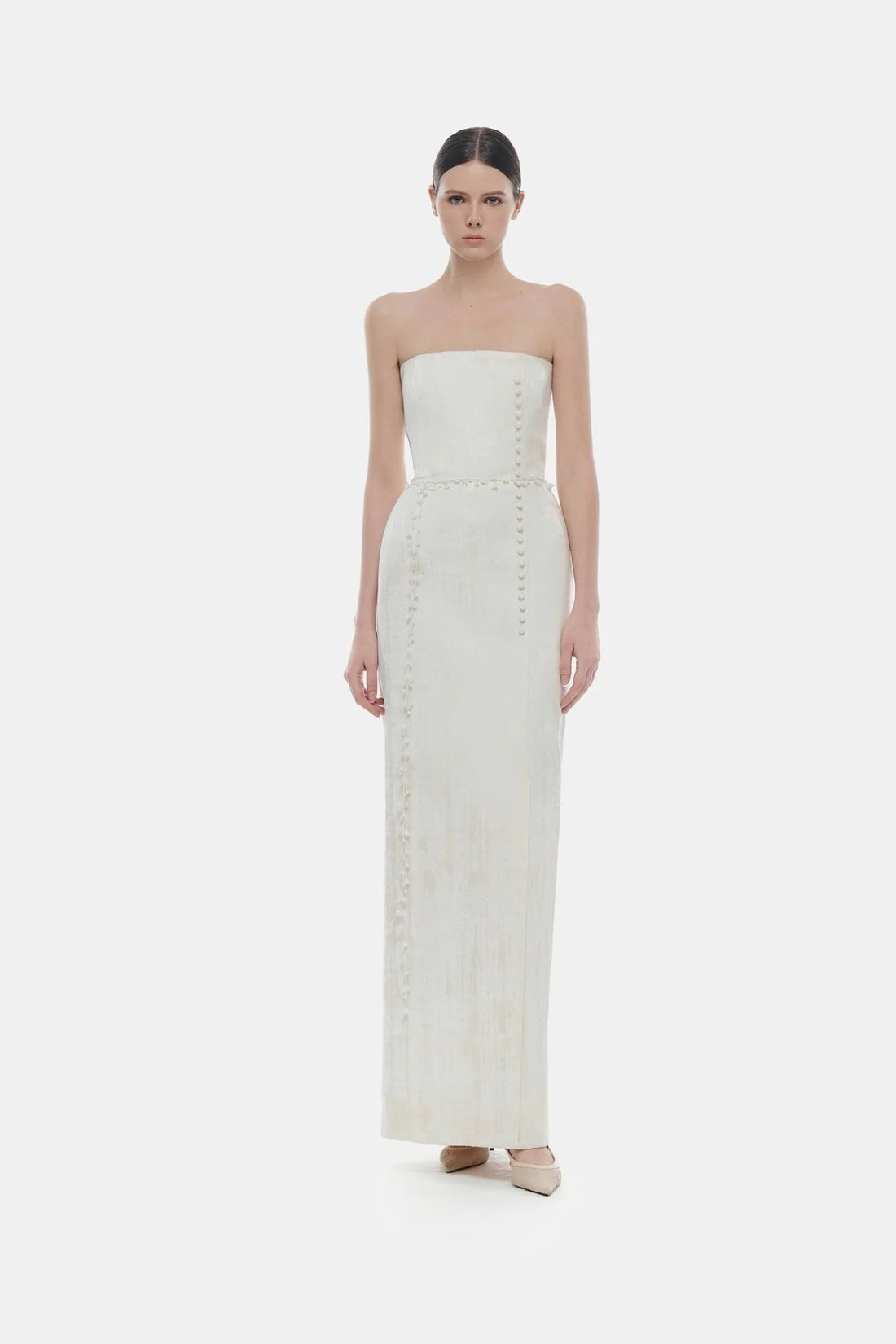 Montsand Ivory Brocade Strapless Dress