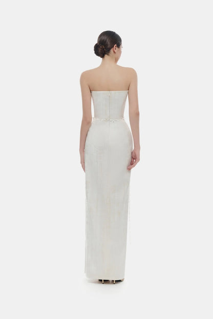 Montsand Ivory Brocade Strapless Dress