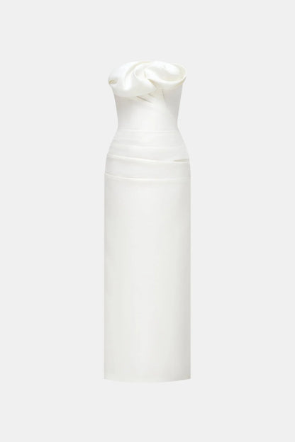 Montsand Ivory Draped Tube Midi Dress