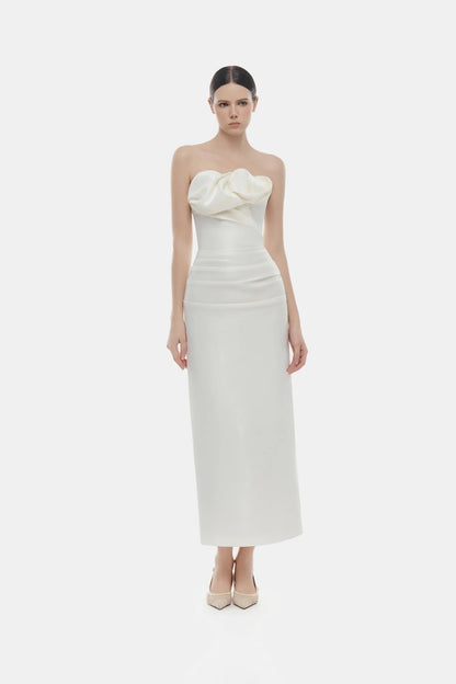 Montsand Ivory Draped Tube Midi Dress