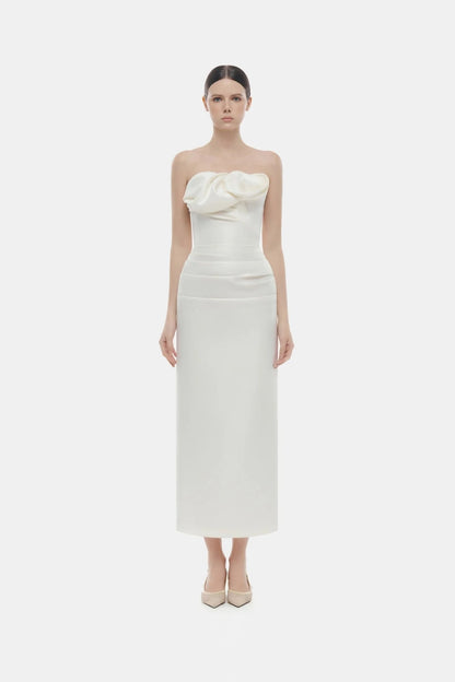 Montsand Ivory Draped Tube Midi Dress