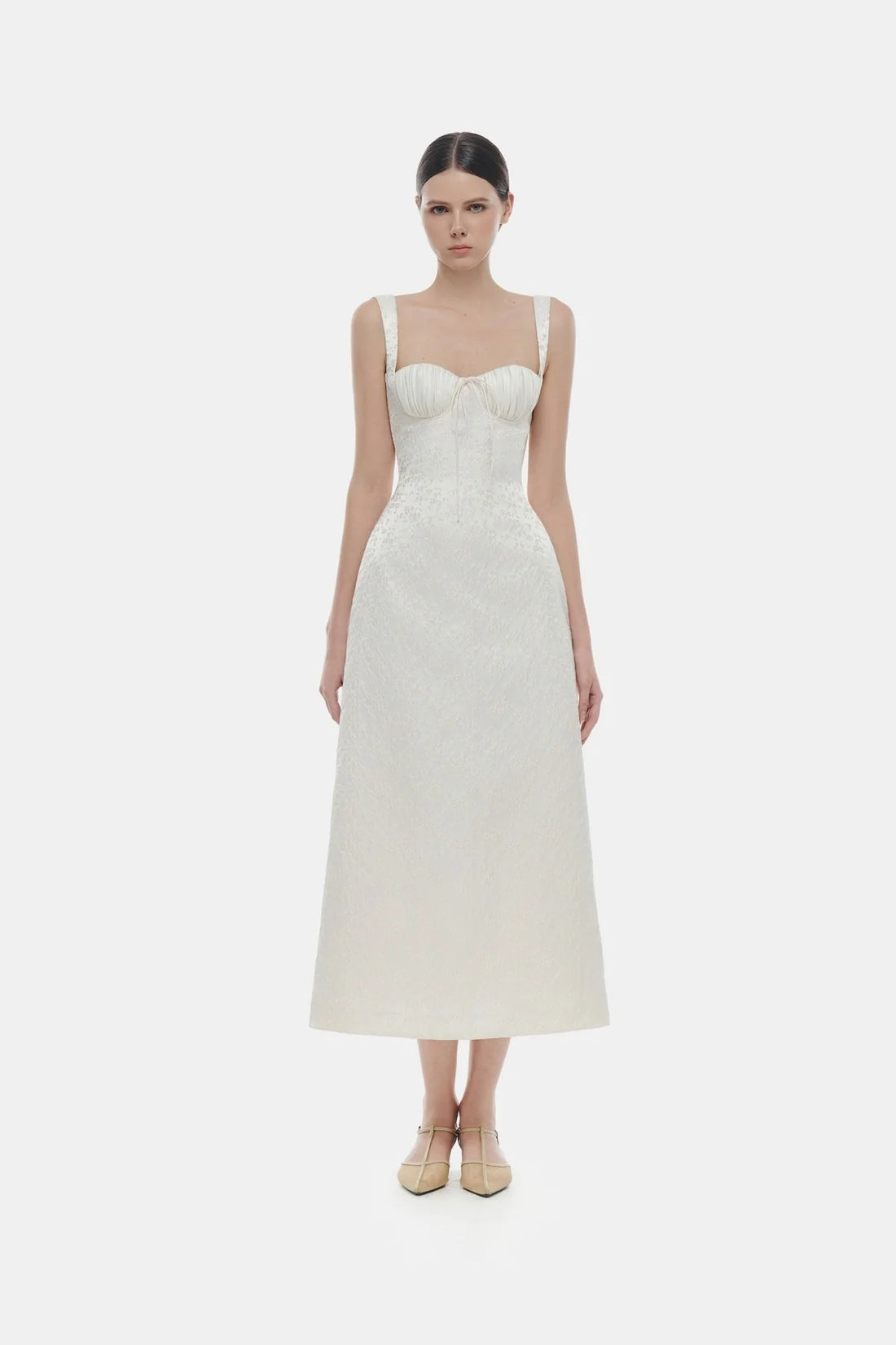 Montsand Ivory Floral Bustier Midi Dress