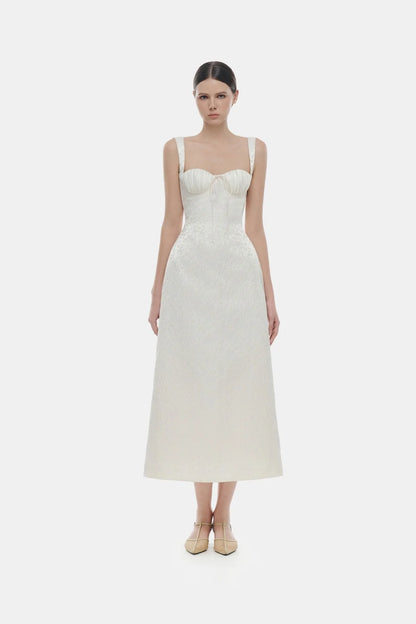 Montsand Ivory Floral Bustier Midi Dress