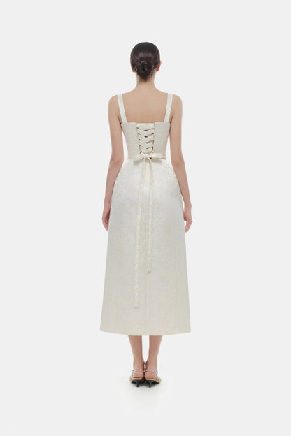 Montsand Ivory Floral Bustier Midi Dress