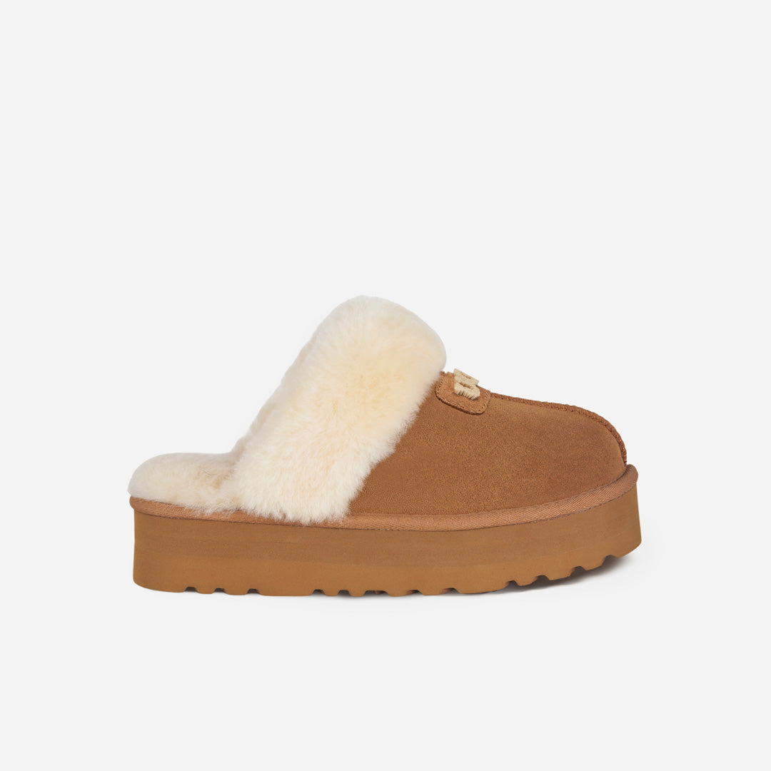 OZLANA UGG OZ3005 CLASSIC COQUETTE LOGO PLATFORM SLIPPER (DETACHABLE FEATURE)
