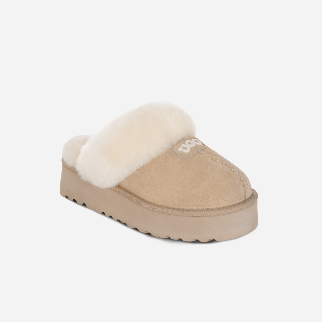 OZLANA UGG OZ3005 CLASSIC COQUETTE LOGO PLATFORM SLIPPER (DETACHABLE FEATURE)