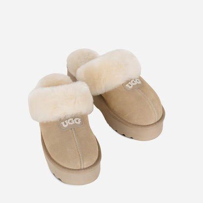 OZLANA UGG OZ3005 CLASSIC COQUETTE LOGO PLATFORM SLIPPER (DETACHABLE FEATURE)